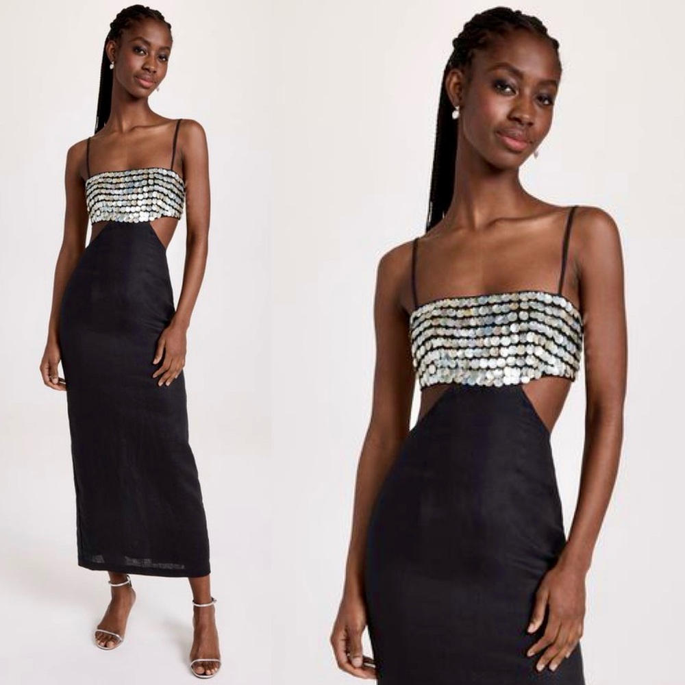 🌺🎉HP🎉🌺 NWT Staud Jada Mother-of-Pearl Embellished Maxi Dress - Picture 4 of 16